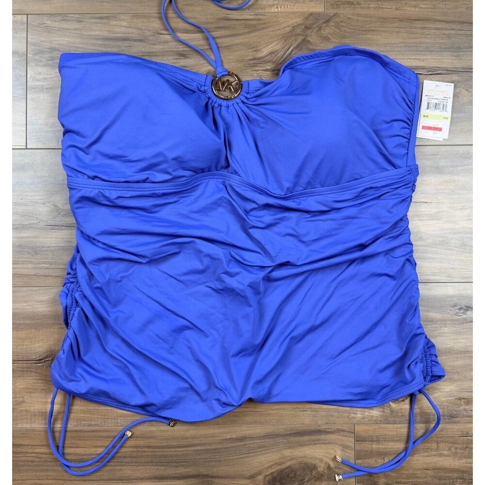 NWT Michael Kors Halter Tankini Ruched SZ 24W Designer Resort Swim NO STRAPS